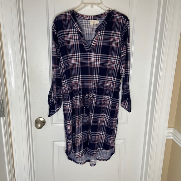 Plaid tie front tunic dress with elastic waist - Picture 15 of 16